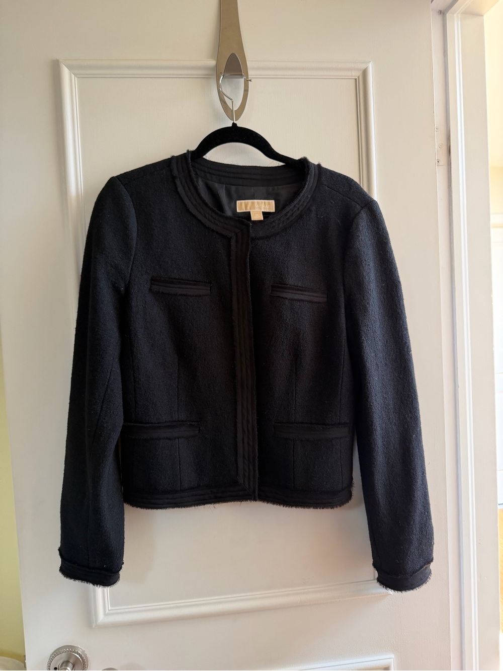 Wool Blend Black Collarless Jacket